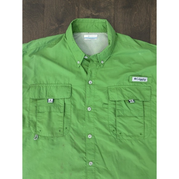 Columbia Omni-Shade Shirt‎ Men Size L Green Button Up Short Sleeve Fishing Gear - Picture 2 of 8